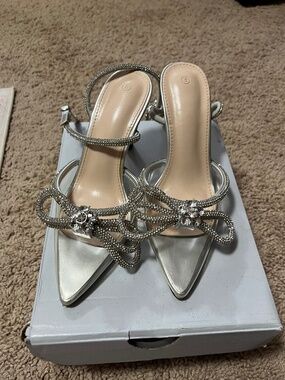 Clear/silver pointed heels